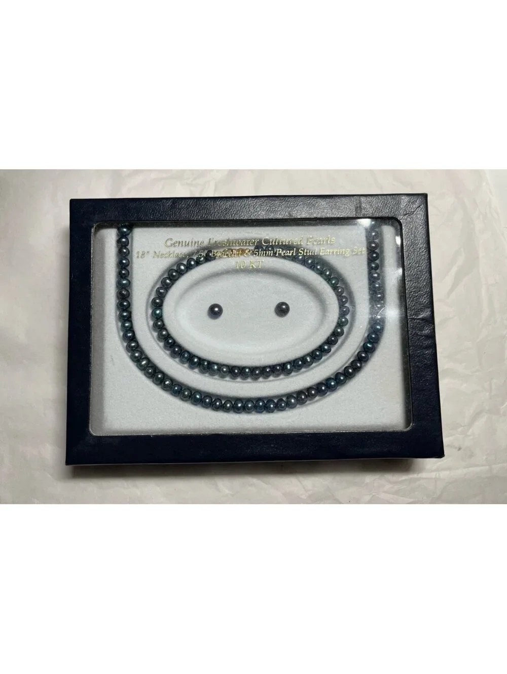 Blue Freshwater Pearl 10K Gold 3 Piece Set